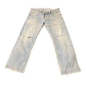 Diesel Larkee Jeans Mens 32x28 Light Blue Distressed Straight Leg Denim Pants